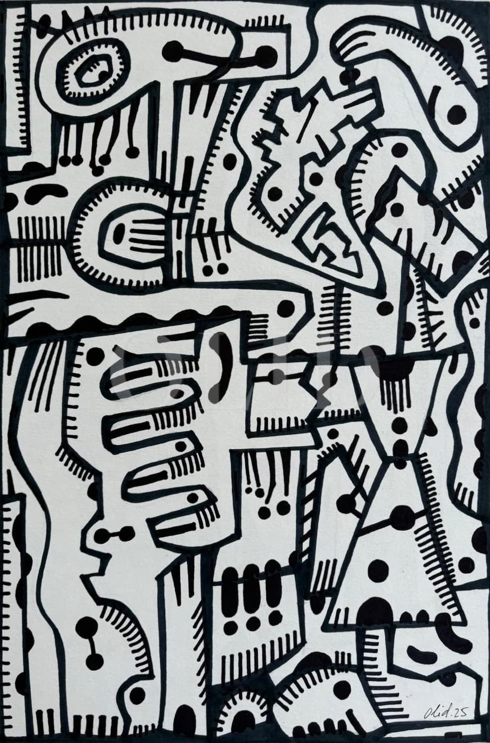 Mecanismo de peines — Tinta sobre papel