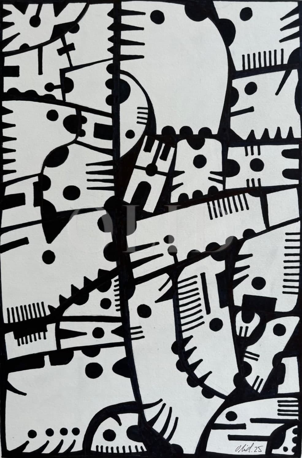 Rompecabezas dentado — Tinta sobre papel